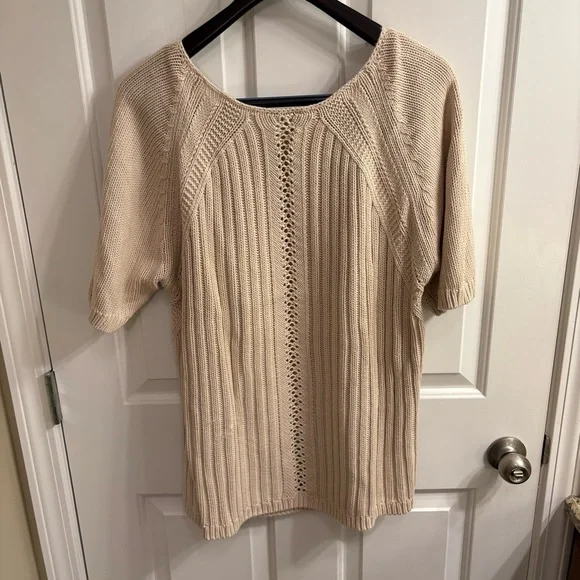 GAP Women's Light Beige Knit Short Sleeve Sweater XXL - Picture 7 of 9